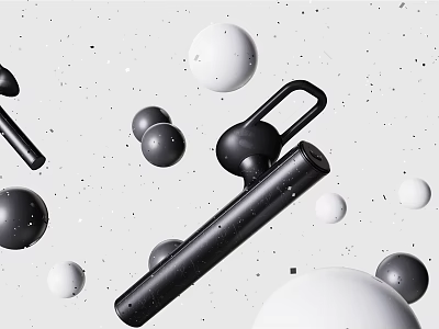 Sleek Modern Wireless Headphones With Spherical Decor Elements In Black And White Palette 3d model
