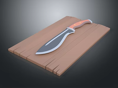 Sharp Tactical Knife With Stainless Steel Blade And Ergonomic Handle On Wooden Board 3d model