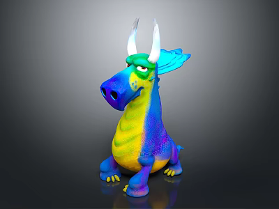 Colorful Dragon Toy With Horns Green Eyes Blue Wings And Yellow Purple Body 3d model
