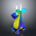 Colorful Dragon Toy With Horns Green Eyes Blue Wings And Yellow Purple Body