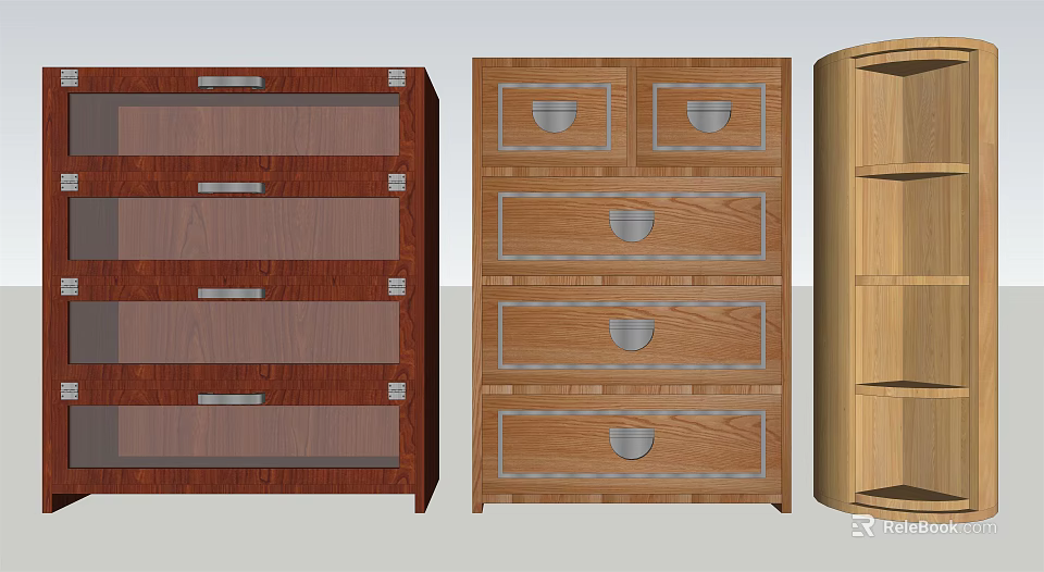 Wooden Storage Cabinet Racks Featuring Multiple Drawers And Open Shelves Design 3d model 