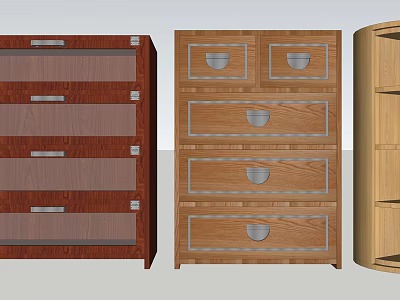 Wooden Storage Cabinet Racks Featuring Multiple Drawers And Open Shelves Design 3d model