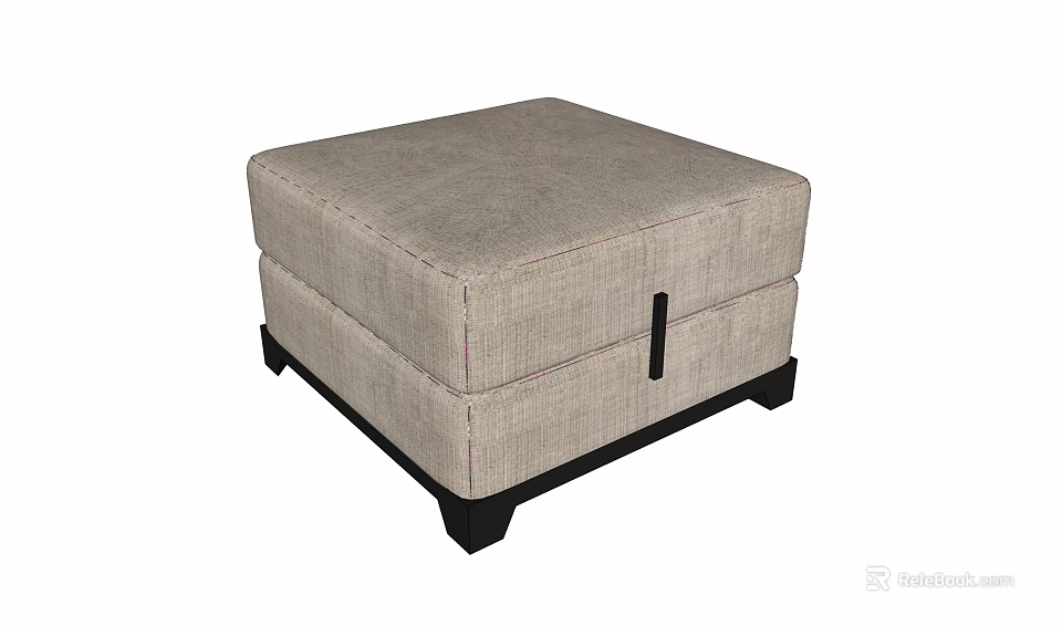 Light Gray Fabric Ottoman With Stitched Design Black Short Legs And Storage Function 3d model 