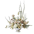 Elegant Floral Arrangement in White Ceramic Vase with Roses Daisies and Green Foliage