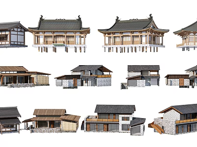 Traditional Ancient Architecture With Various Roof Styles And Wooden Structures 3d model