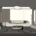 Cream wind living room sofa coffee table combination chandelier floor lamp single sofa 3d model