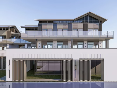 Modern Sales Office Building Architecture With Glass Facade And Balcony Design Exterior 3d model