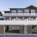 Modern Sales Office Building Architecture With Glass Facade And Balcony Design Exterior