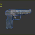 Vintage Pistol With Bronze Metallic Finish Engraved Details And Diamond Patterned Grip