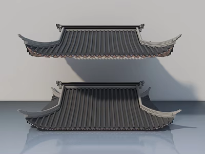 Sofa Coffee Table Set In Chinese Style With Tile Design Eave Details And Smooth Surface 3d model