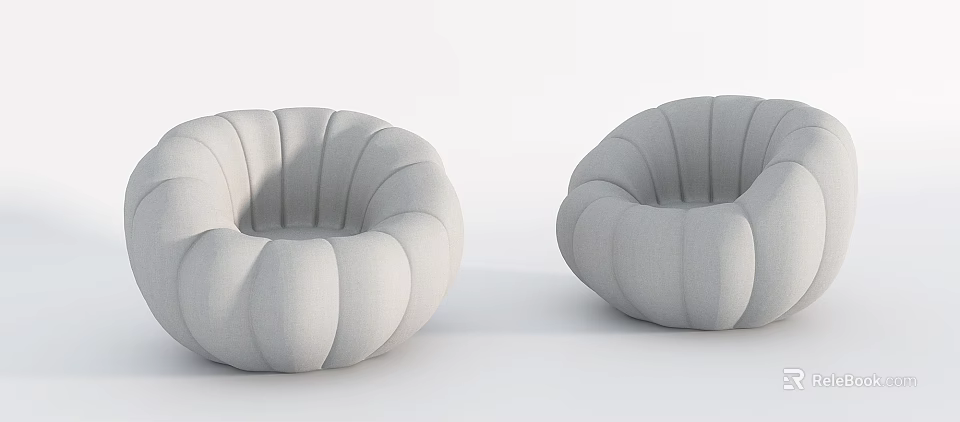 Modern Gray Fabric Single Sofa With Pleated Pumpkin Shape And Simple White Background 3d model 