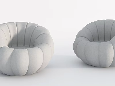 Modern Gray Fabric Single Sofa With Pleated Pumpkin Shape And Simple White Background 3d model