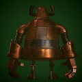 Bronze Robot Character With Red Eyes Mechanical Body And Rusty Metal Parts