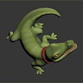 Cartoon Green Crocodile With Red Collar Bone Pendant And Yellow Eyes