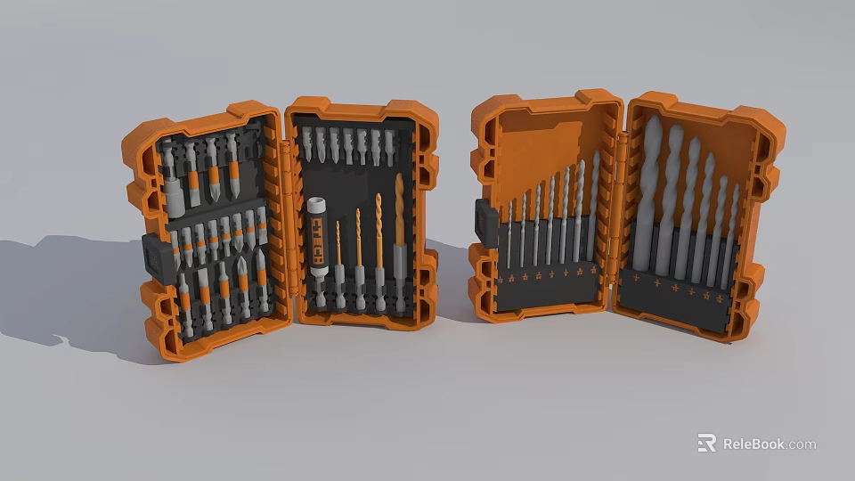 Complete Hardware Tools Set In Orange Case With Various Drill Bits And Accessories 3d model
