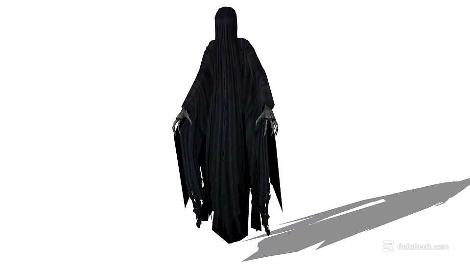 Mysterious Black Cloaked Game Movie Character With Tattered Edges Skeletal Hands And Hood 3d model 