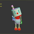 Paper Box Head Cartoon Game Movie Character With Smiling Face Red Top Green Shorts