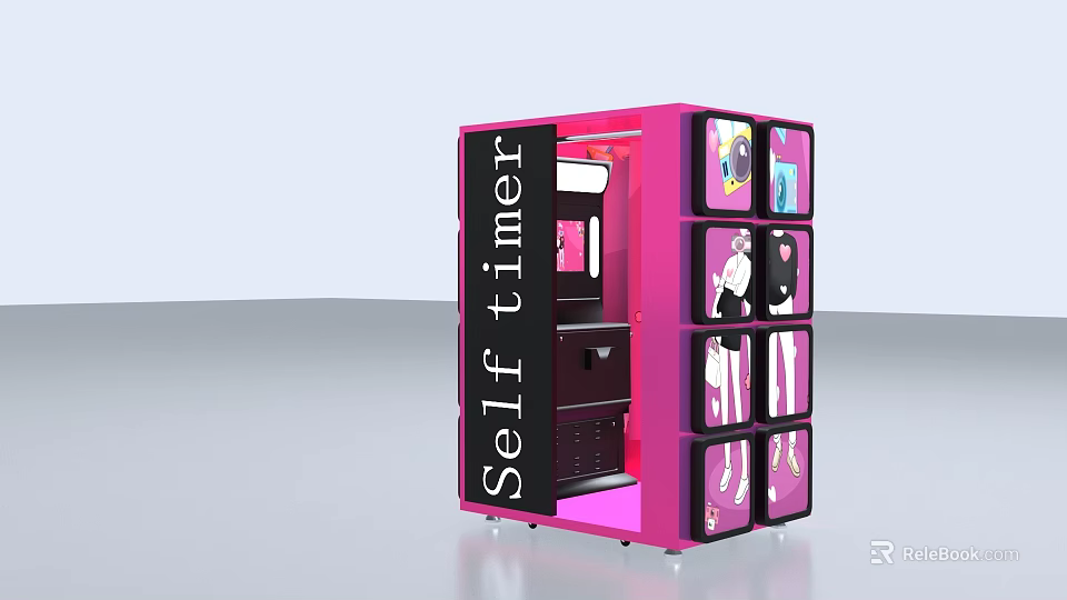 Pink Self Timer Public Facility With Multiple Screens And Compartments 3d model