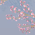 Delicious Fresh Food Display Under Pink Blossom Trees With Silhouette Figure