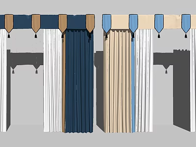 Elegant Blue and Beige Curtain Panels with Tassel Accents and Modern Design 3d model