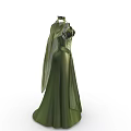 Elven Mythical Creature Wearing Elegant Green Gown With Embroidered Collar And Flowing Sleeves