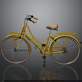 Yellow Classic Bicycle With Pink Seat Front Basket And Retro Design