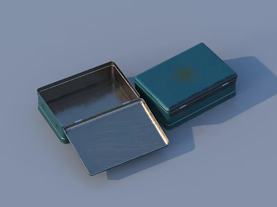 Open Green Metal Box Featuring Silver Interior And Gold Lid Pattern 3d model