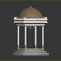 White Octagonal Structure With Golden Dome And Tall Columns On Pedestal 3d model