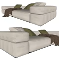 Modern Beige Sectional Sofa With Green Pillows And Brown Throw Blanket 3d model