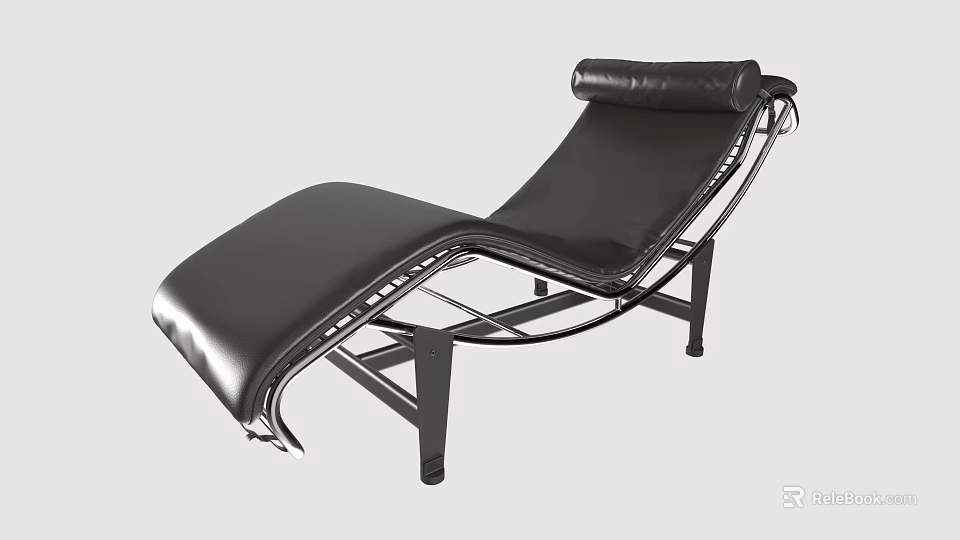 Modern Black Leather Lounge Chair With Stylish Metal Frame And Comfortable Design 3d model 