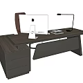 Modern Office Desk Setup With Apple iMac Monitor Brown Chair And Desk Lamp