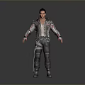 3D Male Character Model With Silver Red Decorated Jacket And Black Pants Standing Pose