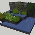 Garden Decorative Feature With Various Plants Water Fountain Vertical Green Wall And Stone Elements