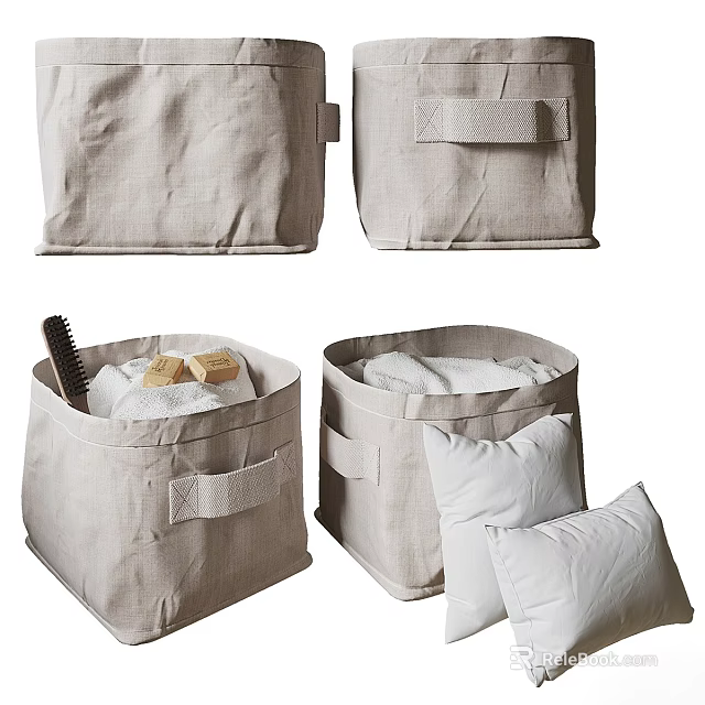 Durable Linen Bathroom Accessories Storage Bags for Organizing Toiletries Towels and Combs 3d model 