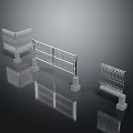 Modern Metal Mesh Fence Models with Support Posts and Concrete Base Structures 3d model