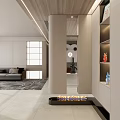 Modern Entryway Hallway Interior With Pillars Warm Lighting And Decorations Connecting Living Room