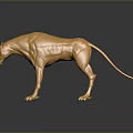 Golden Polygonal Feline Animal Sculpture Standing On Smooth Surface With Reflection