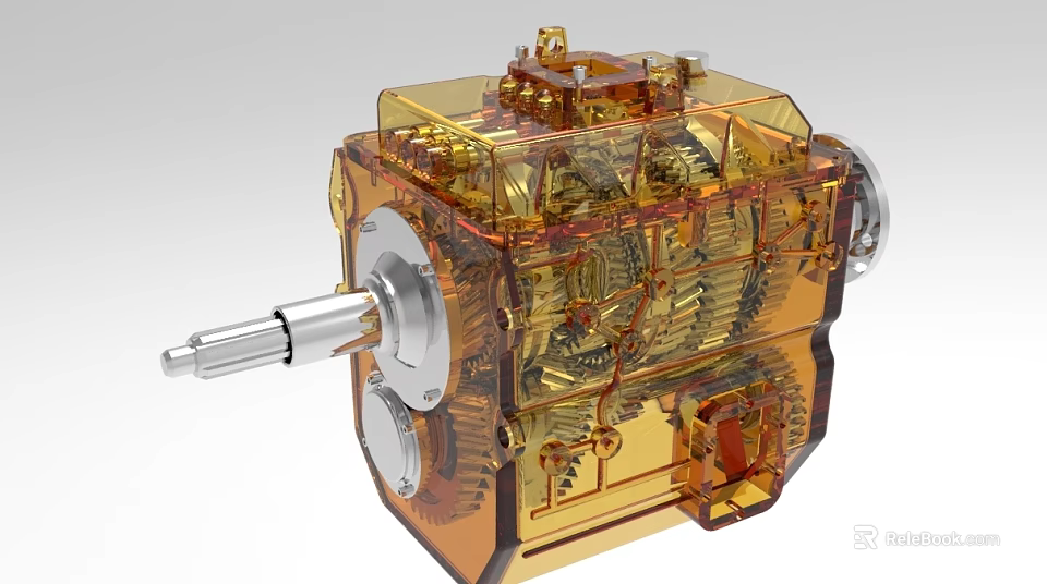 Transparent Casing Industrial Gearbox With Visible Internal Mechanical Gears And Components 3d model 