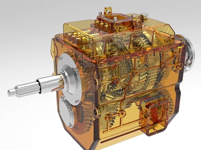 Transparent Casing Industrial Gearbox With Visible Internal Mechanical Gears And Components 3d model