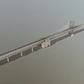 Suspension Bridge Structure Featuring Steel Cables Tower And Road Deck Components 3d model