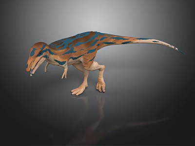 Detailed Dinosaur Character Design With Standing Pose Blue Brown Patterns And 3d model