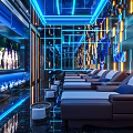 Modern SPA Sauna Interior With Comfortable Bed Decorative Plants TV And Ambient Lighting