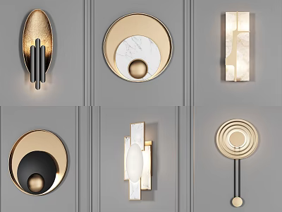Modern Wall Lamps With Various Stylish Shapes And Gold Marble Metal Accents 3d model