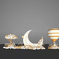 Magical Night Scene With Hot Air Balloon Moon And Balloon Tree Decorations