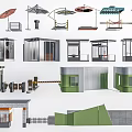 Diverse Architectural Facility Models Including Umbrellas Pavilions Doors Railings And Guard Booths