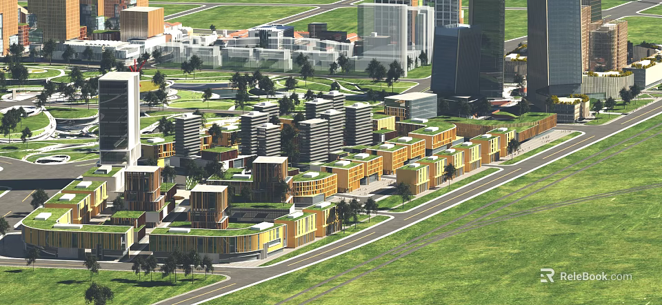 Modern Industrial Park With Multiple Modern Buildings Green Spaces And Well Planned Roads 3d model 