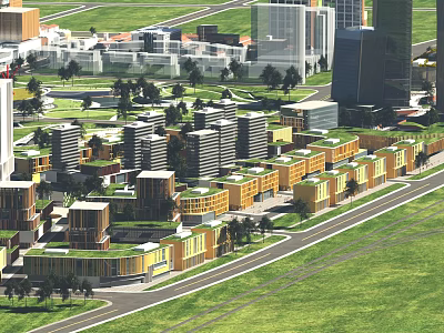 Modern Industrial Park With Multiple Modern Buildings Green Spaces And Well Planned Roads 3d model