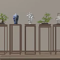 Elegant Wooden Plant Stands With Vase Sculpture Bonsai And Birdcage Decor