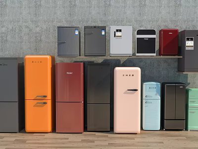 Assorted Refrigerators and Freezers in Different Colors and Styles for Modern Kitchen 3d model