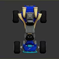 Blue Go Kart With Gold Accents Gray Seats Black Tires And Reflective Finish